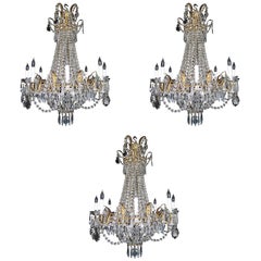 Set of Three Antique French Louis XVI Style Gilt and Crystal Chandeliers