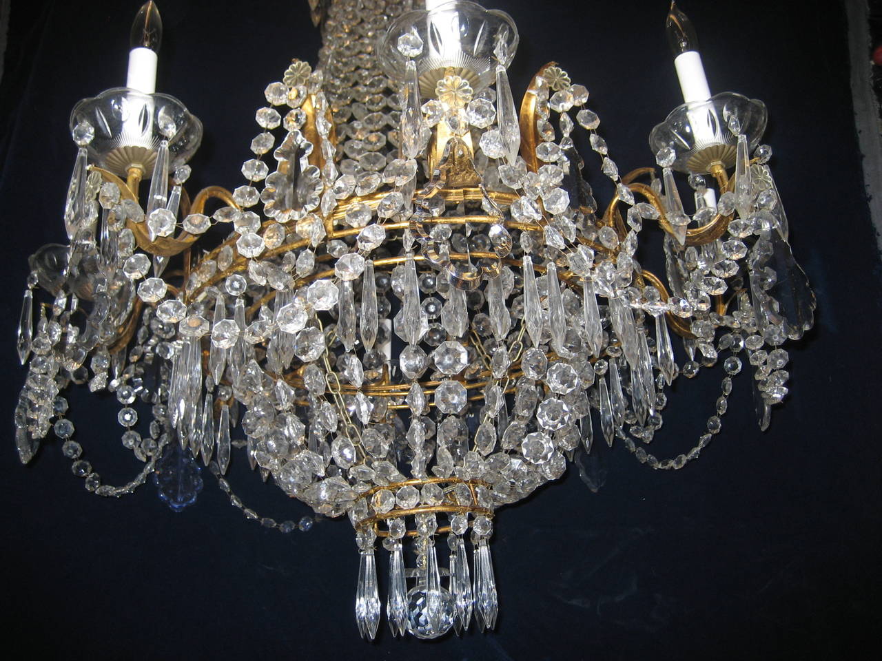 20th Century Set of Three Antique French Louis XVI Style Gilt and Crystal Chandeliers For Sale