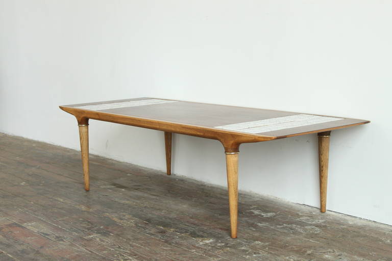 Walnut Coffee Table with Tile Inlay by Lane In Excellent Condition In Brooklyn, NY