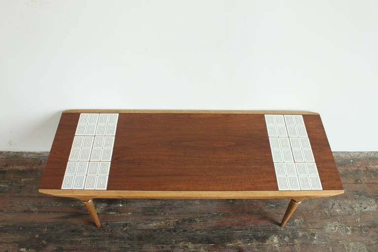 Mid-20th Century Walnut Coffee Table with Tile Inlay by Lane