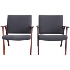 Danish Teak Armchairs in Black Belgium Linen