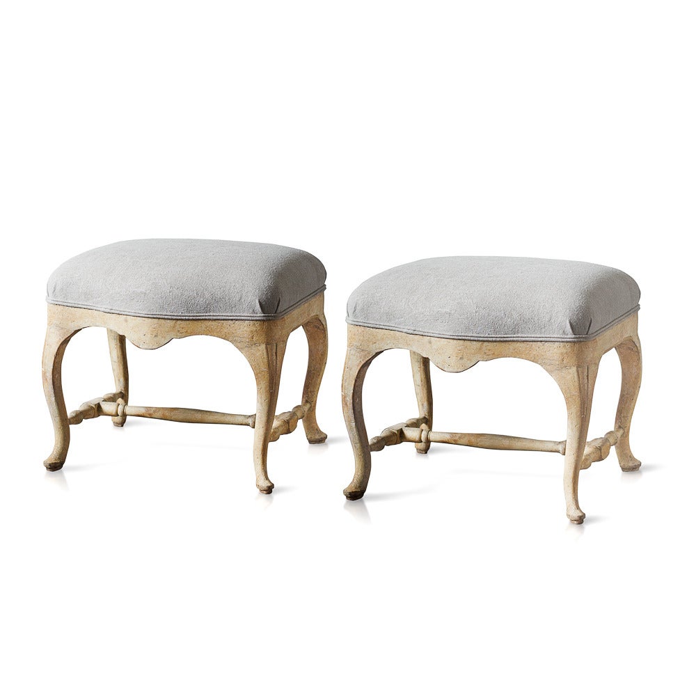 Excellent pair of Swedish 18th century rococo stools in original color.