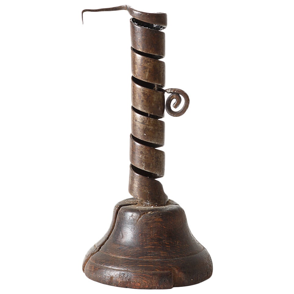 18th c. Swedish wrought Iron Spiral Candle Holder