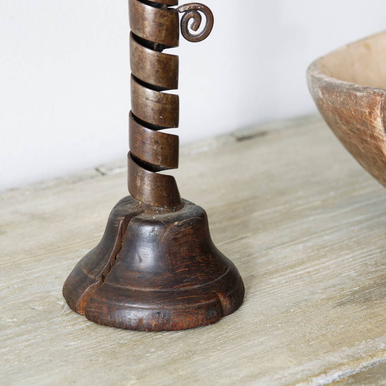 18th c. Swedish wrought Iron Spiral Candle Holder In Good Condition In Allerum, SE