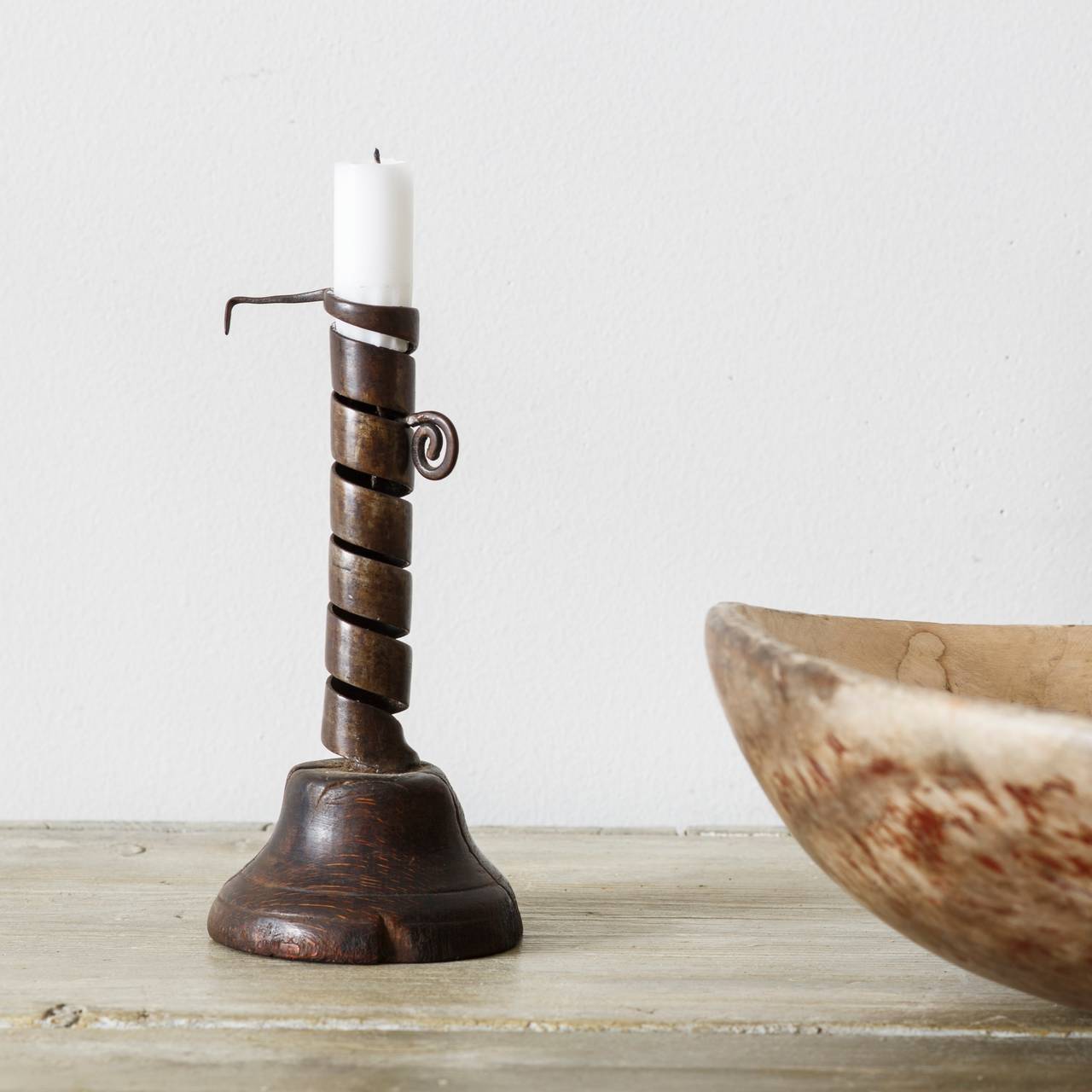 Folk Art 18th c. Swedish wrought Iron Spiral Candle Holder