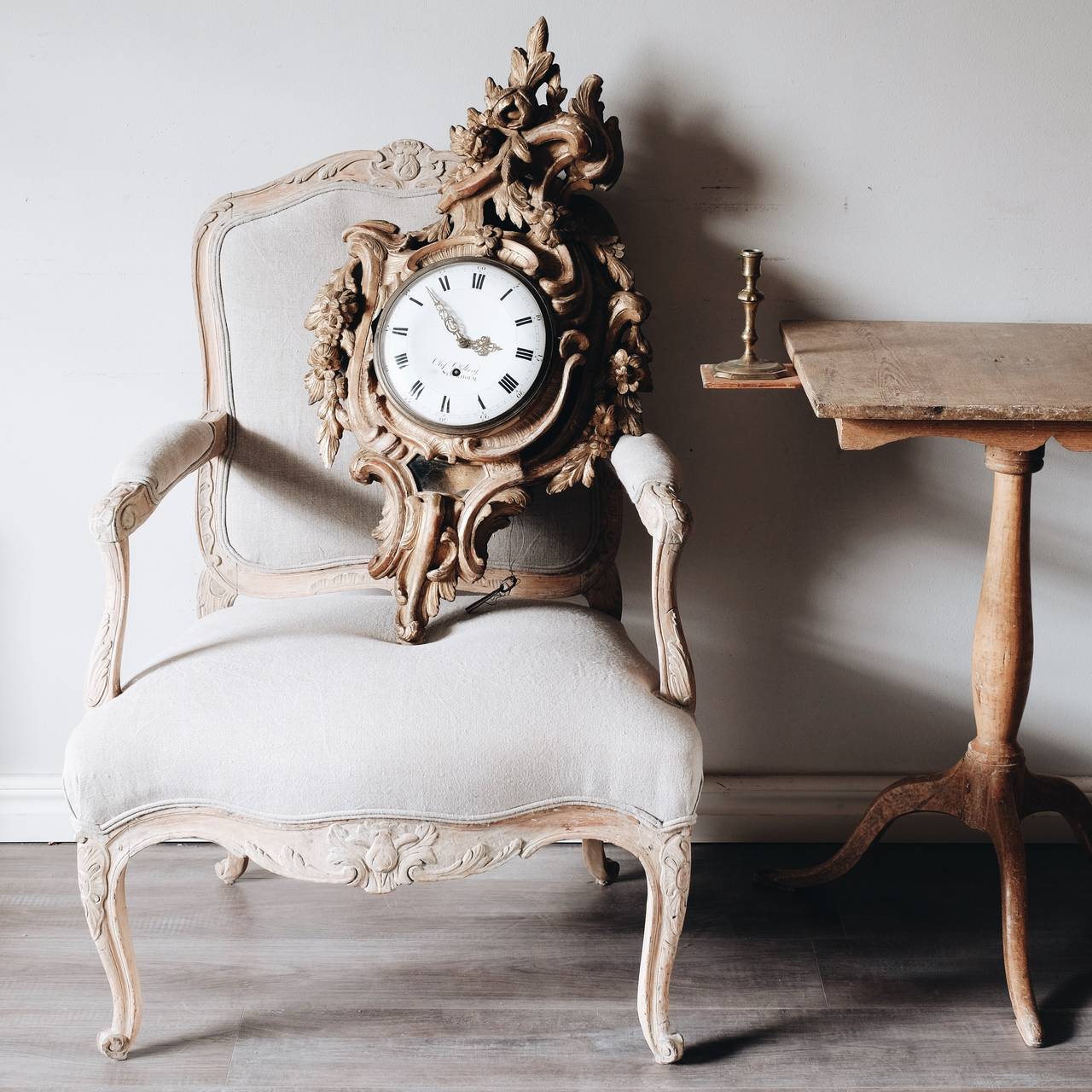 Swedish 18th Century Rococo Giltwood Wall Clock (Rokoko)