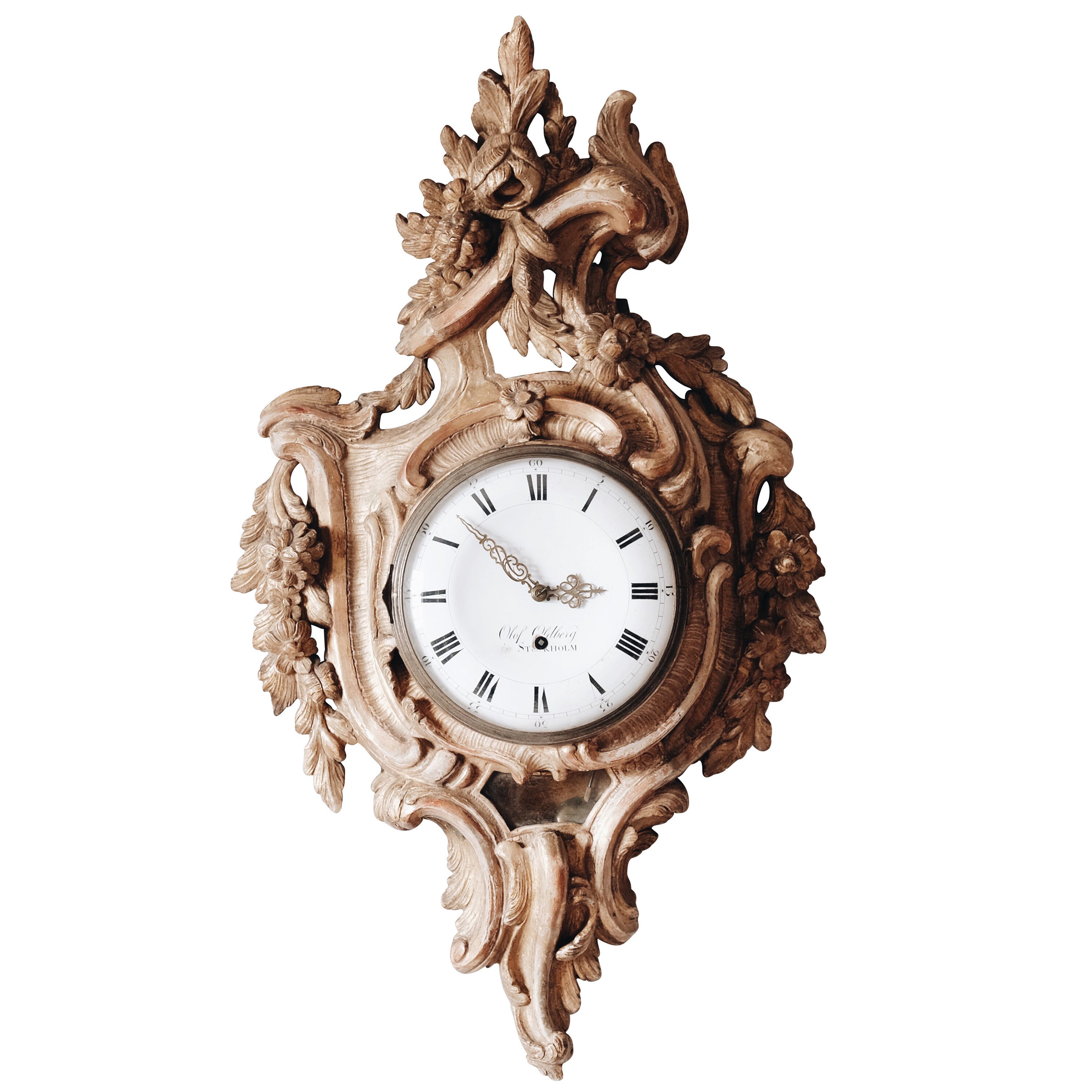 Swedish 18th Century Rococo Giltwood Wall Clock