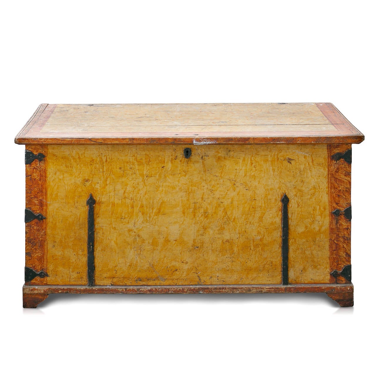 Early 19th century Swedish provincial chest in original color and hardware with small compartment inside.
