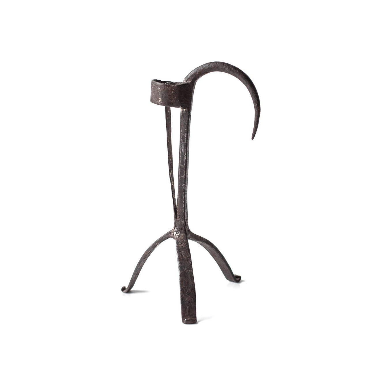 Folk Art 18th Century Swedish Wrought Iron Rush Candle Holder