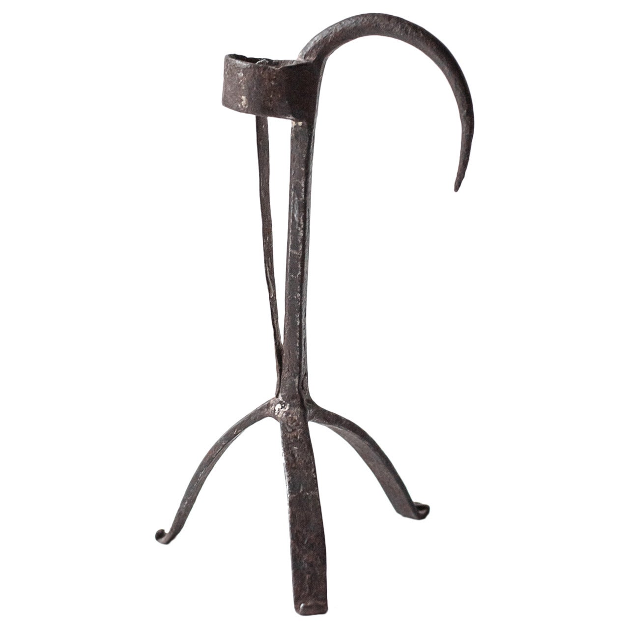 18th Century Swedish Wrought Iron Rush Candle Holder