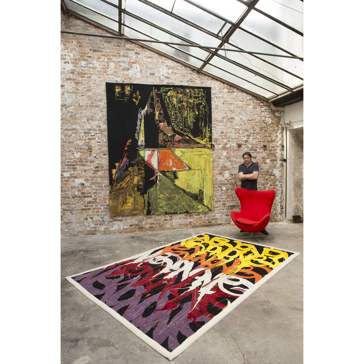 It is a rare signed and numbered rug designed by the famous street artist JonOne, and handwoven in Boccara's manufacture.

Dimensions: 300 x 200 cm.
Composition: Natural silk and wool, handwoven.
Edition: 8.

John Andrew Perello was born in