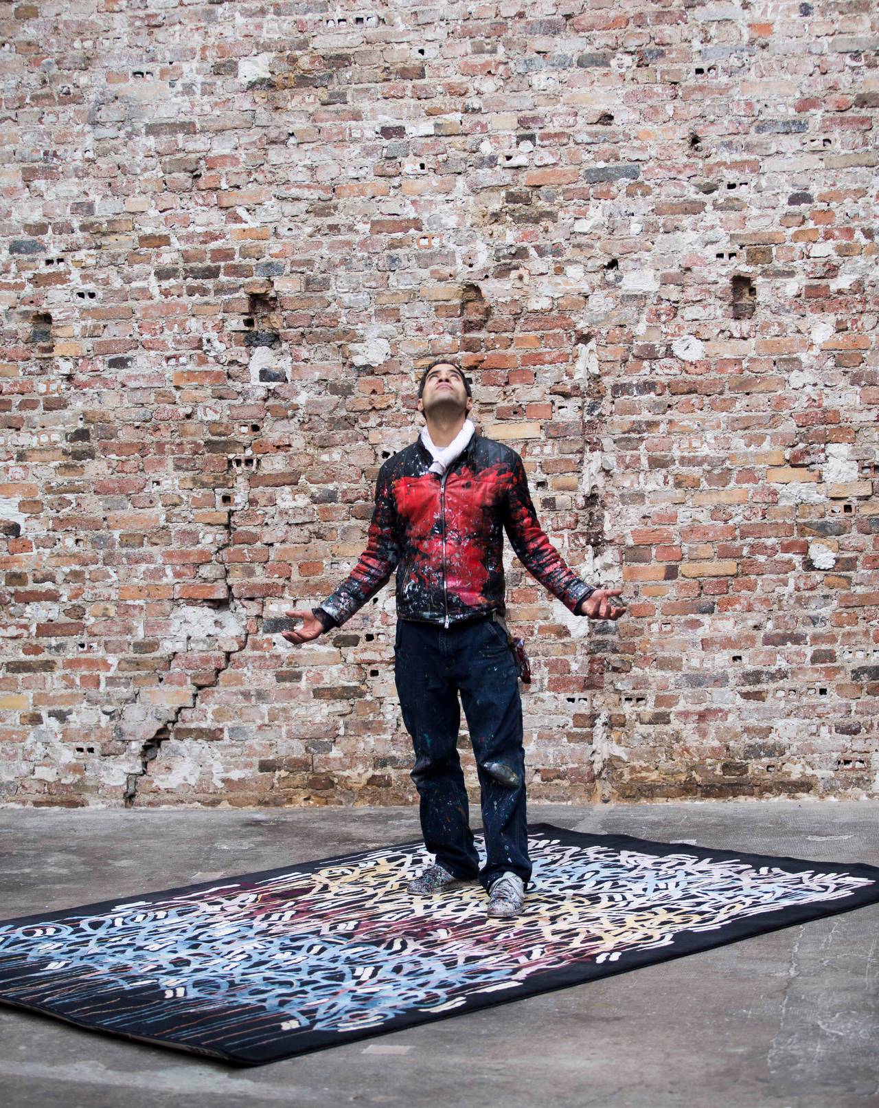 Contemporary JonOne's Original Silk and Wool Street Art Rug 
