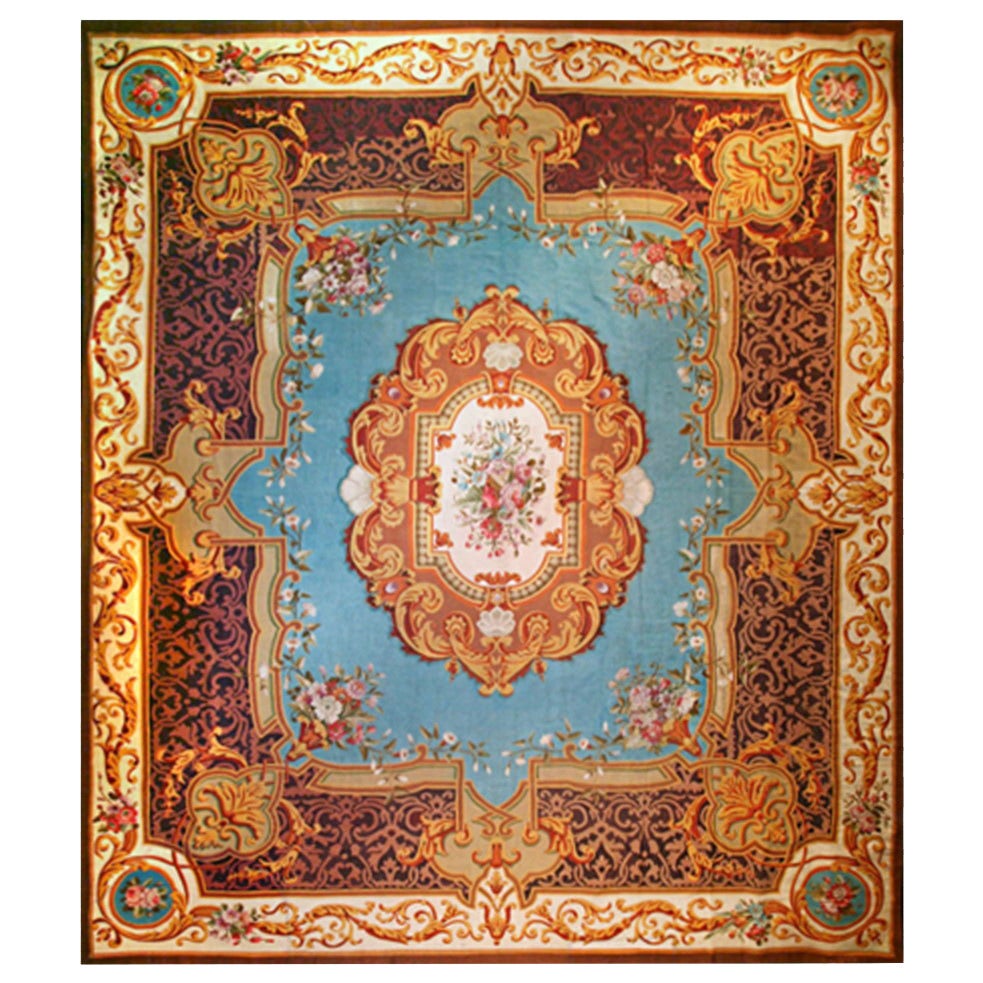 19th Century Rare Napoleon III Aubusson Rug For Sale