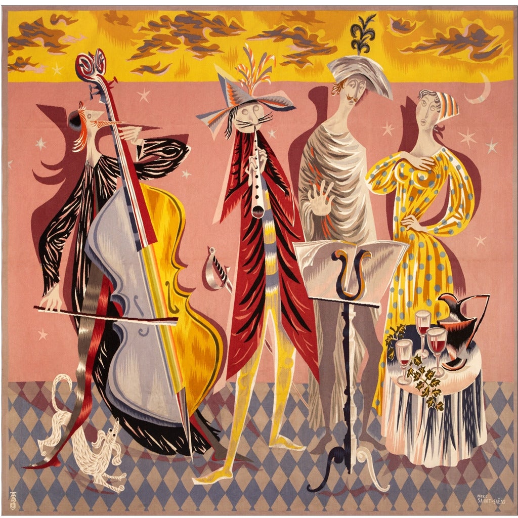 Modern Colorful Aubusson Tapestry - Marc Saint-Saëns - 1950s  For Sale