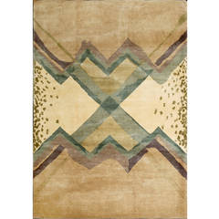 Geometric Brown and Green Rug by Boccara 1