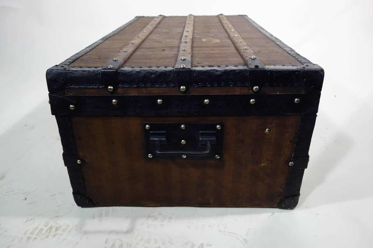 Brass 1870s Louis Vuitton Stripped Cabin Trunk For Sale