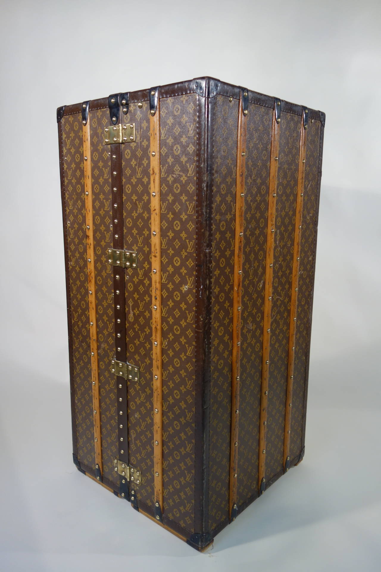 Brass 1930s Louis Vuitton Wardrobe Trunk or Malle Armoire