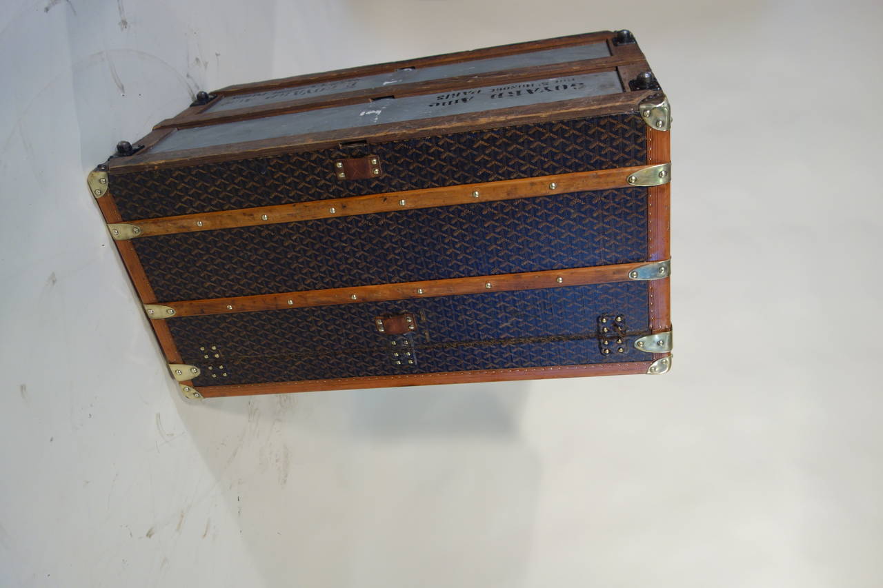 Brass 1920s Courier Goyard Trunk For Sale