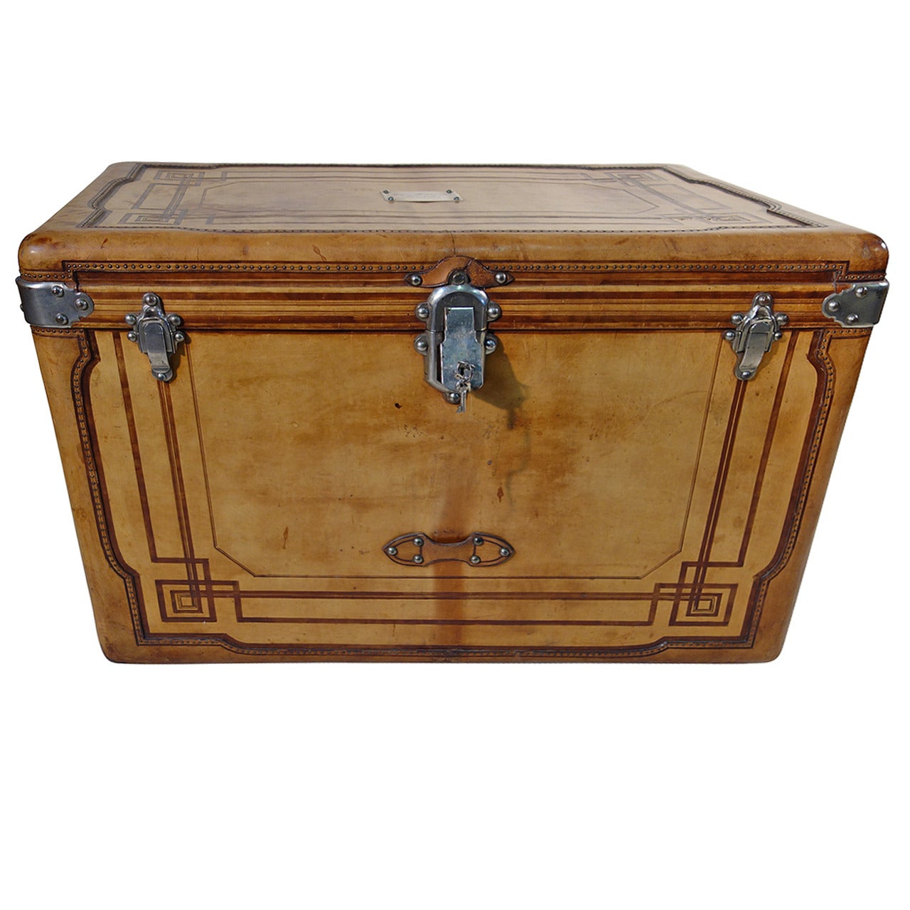 1890s Naturel Leather Trunk Courrier/Malle Cuir Courrier Haute For Sale