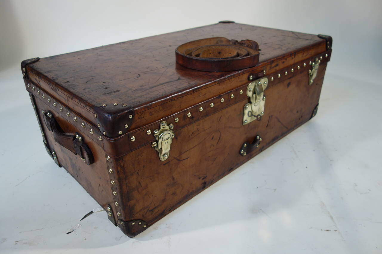 Early 20th Century 1900s Louis Vuitton Leather Cabin Trunk or Malle Cabine Cuir Vuitton