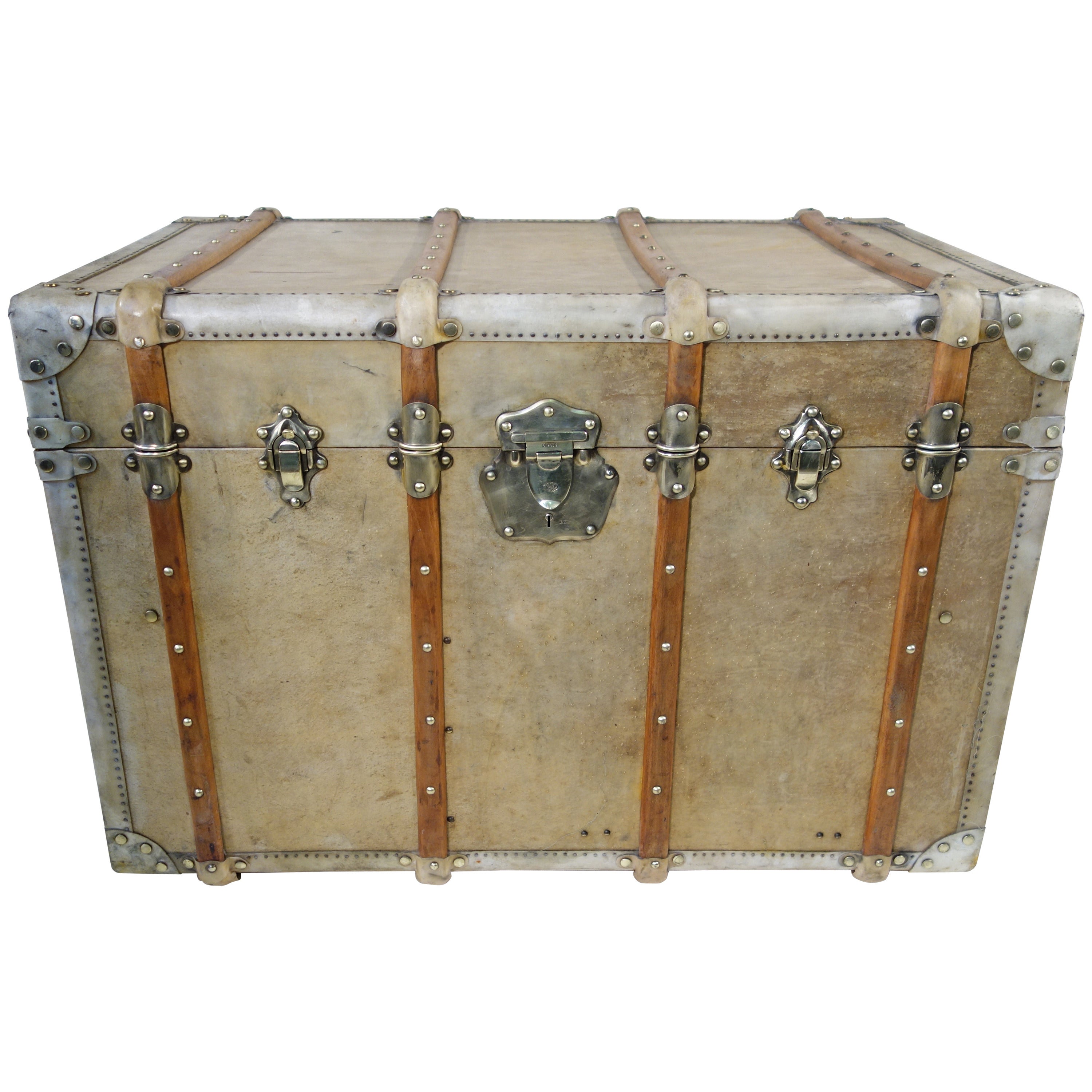 1920s Vellum Steamer Trunk or Malle Courrier Parchemin For Sale