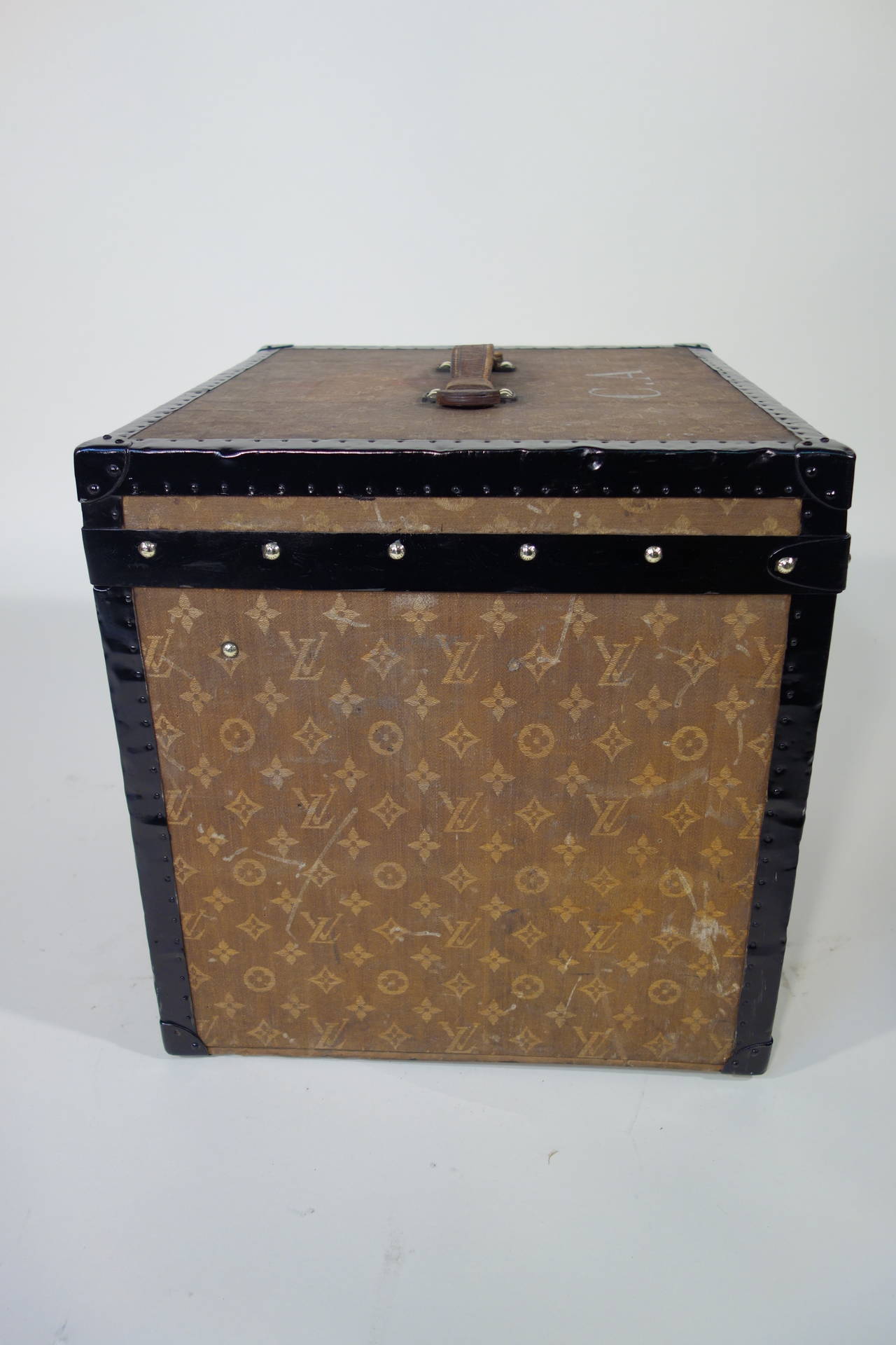Brass 1900s Louis Vuitton Woven Monogram Hat Trunk with Key