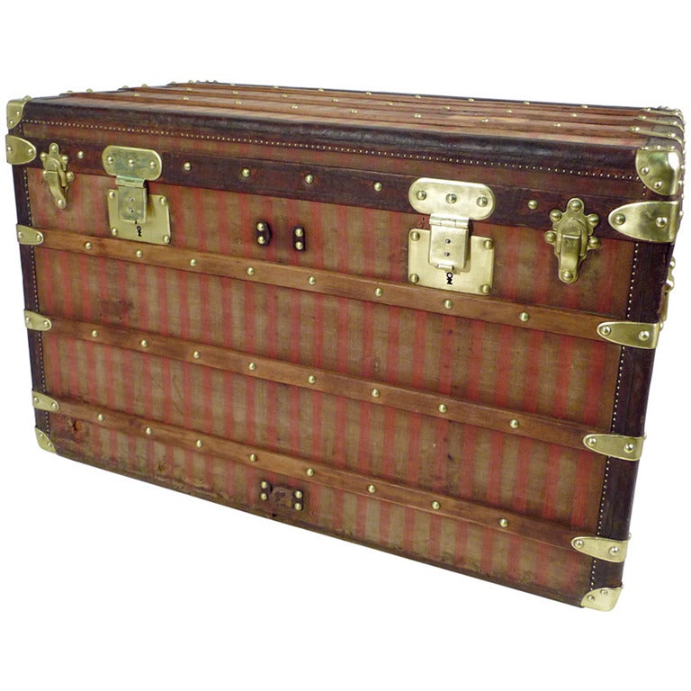 Louis Vuitton Red Stripes Steamer Trunk For Sale