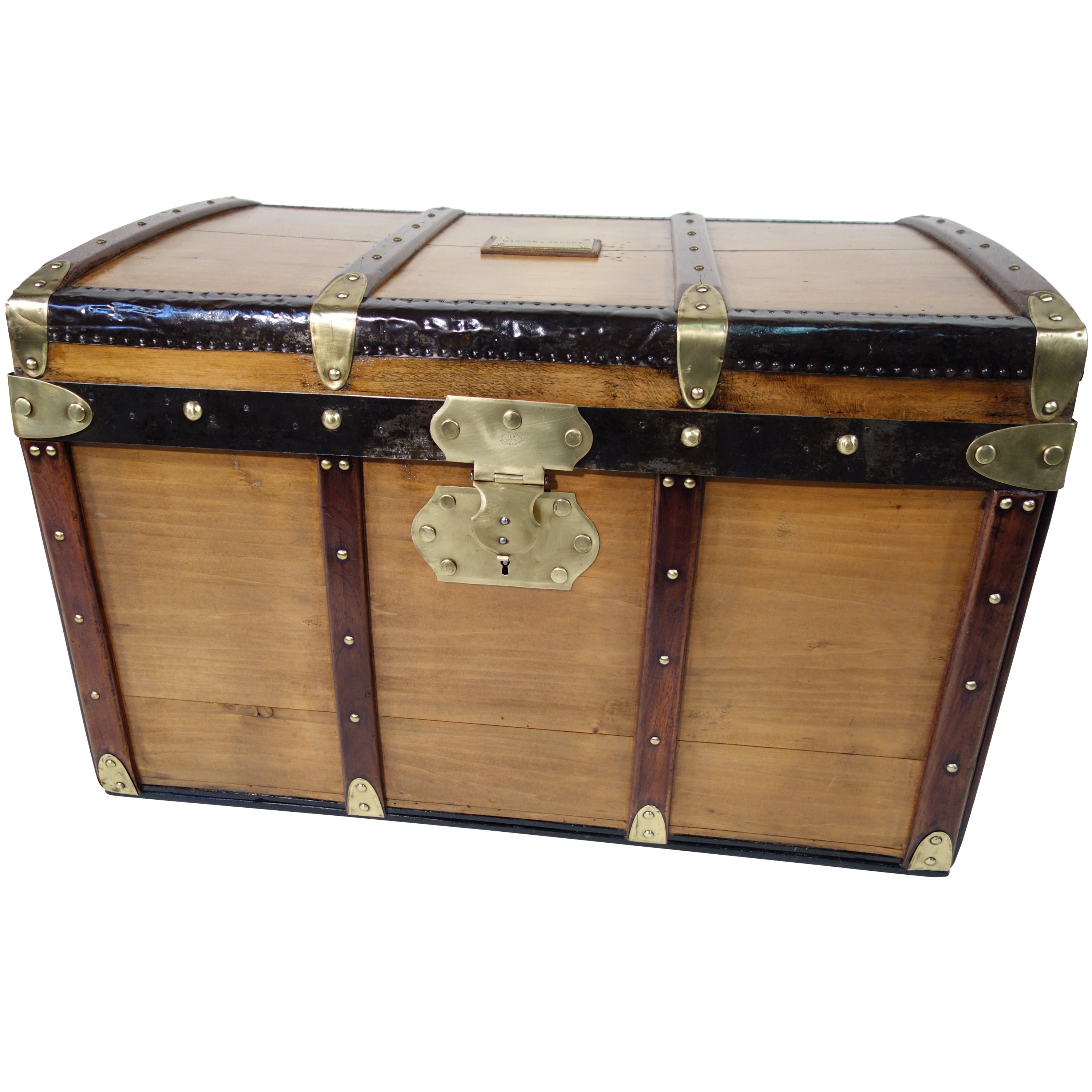 1890s French Wood Trunk, Curved Varnished For Sale