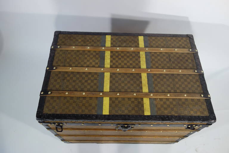 French 1910 Louis Vuitton Damier Steamer Trunk or Malle Courrier Jaune Vuitton For Sale