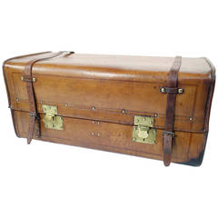 1910's "Au départ Paris "  Steamer Leather Trunk / Malle cuir