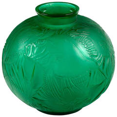 Vintage Lalique, Emerald Green Poissons Vase