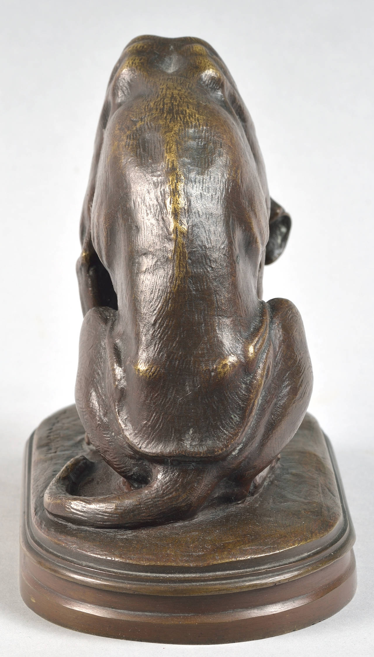Henri-Alfred-Marie Jacquemart (French, 1824-1896).
Bronze sculpture of a dog studying a turtle.
circa 1875-1899.
Signed A. Jacquemart.
Height 15 cm.
18 x 10 cm.