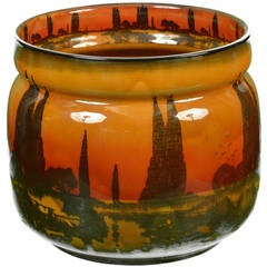 Royal Doulton Arts and Crafts Jardiniere with Poplars at Sunset Black Transfer