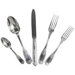 Set of Eight French Sterling Silver Flatware Puiforcat Moliere Pattern