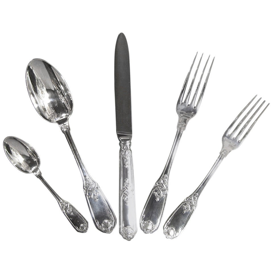 Set of Eight French Sterling Silver Flatware Puiforcat Moliere Pattern For Sale