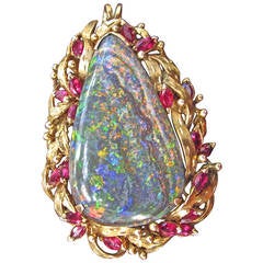Opal and Rubies Pendant or Brooch