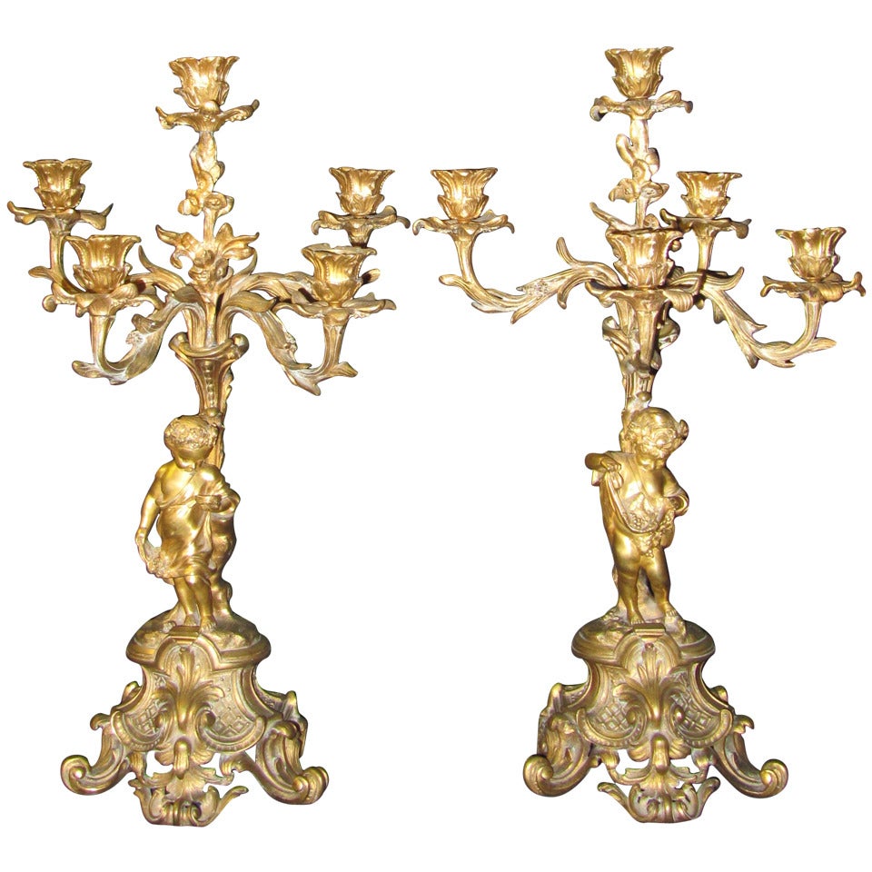 Henri Picard, Napoleon III Ormolu Five-Light Figural Candelabra For Sale