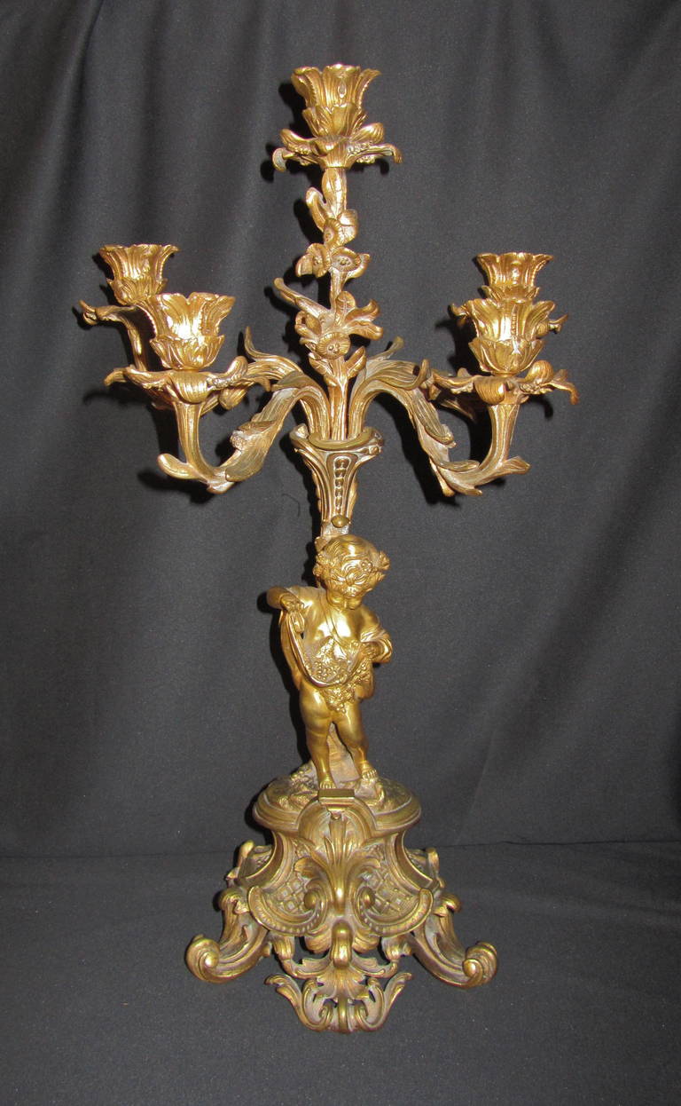 Henri Picard, Napoleon III Ormolu Five-Light Figural Candelabra