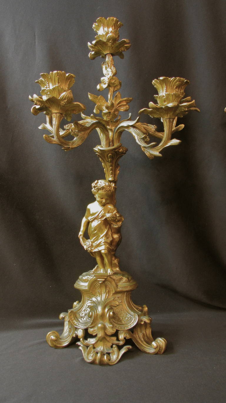 French Henri Picard, Napoleon III Ormolu Five-Light Figural Candelabra For Sale