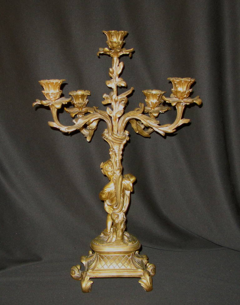 Bronze Henri Picard, Napoleon III Ormolu Five-Light Figural Candelabra For Sale