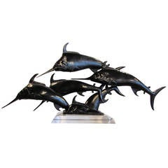 W.A Lovegrove Art Deco Leaping Shoal of Swordfishes in Bronze