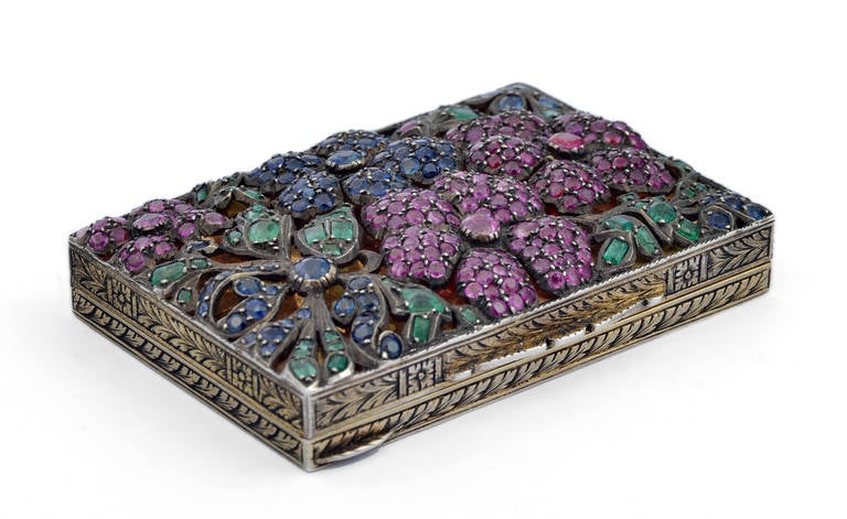 Italian, Vanity Silver and Gemset Compact Case