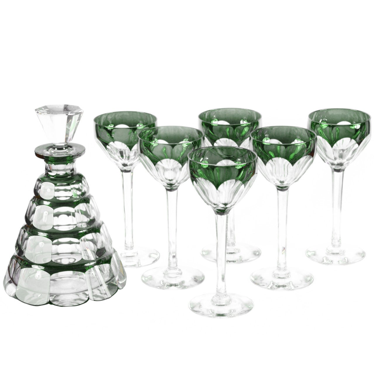Val St Lambert, Decanter and Wine Glasses For Sale