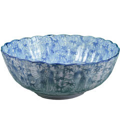 Large Blue and White Chinese Porcelain Gadroon Bowl