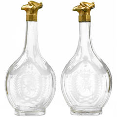Pair of Crystal Decanters with Gilt Bronze Cover Mounted with an Eagle's Head