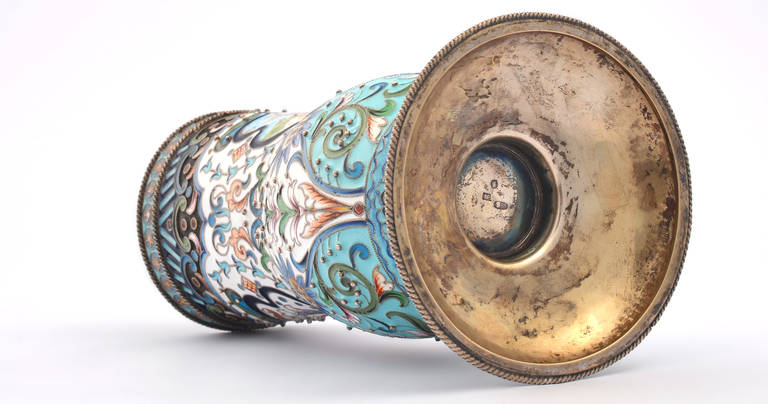 Mid-20th Century Mark of Fedor Rückert, Russian Cloisonné Enamel Vase For Sale