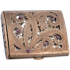 Boucheron, Golden Vanity Case with Floral Motif and Cabochon Rubies