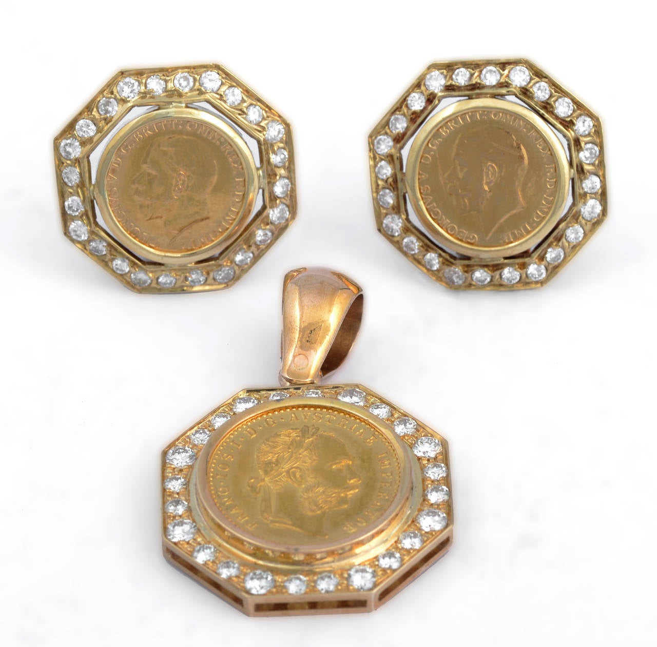 Gold Coins Pendant and Earrings, Demi Parure, One of a Kind