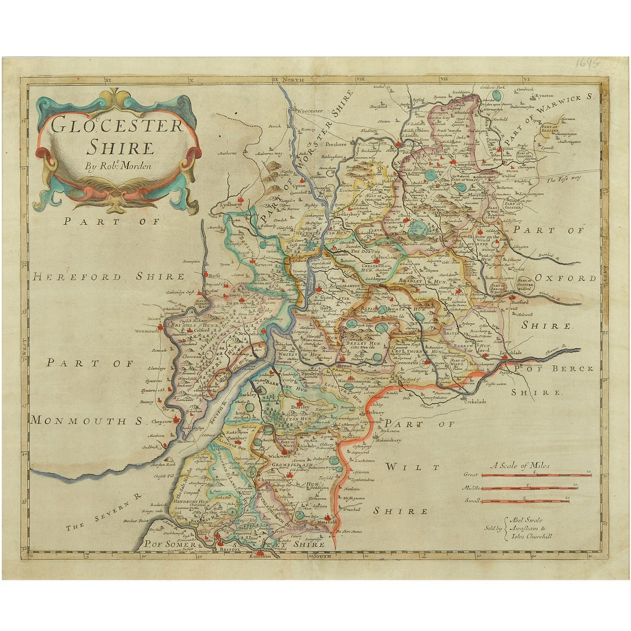 Robert Morden, 17th Century Gloucestershire Map For Sale