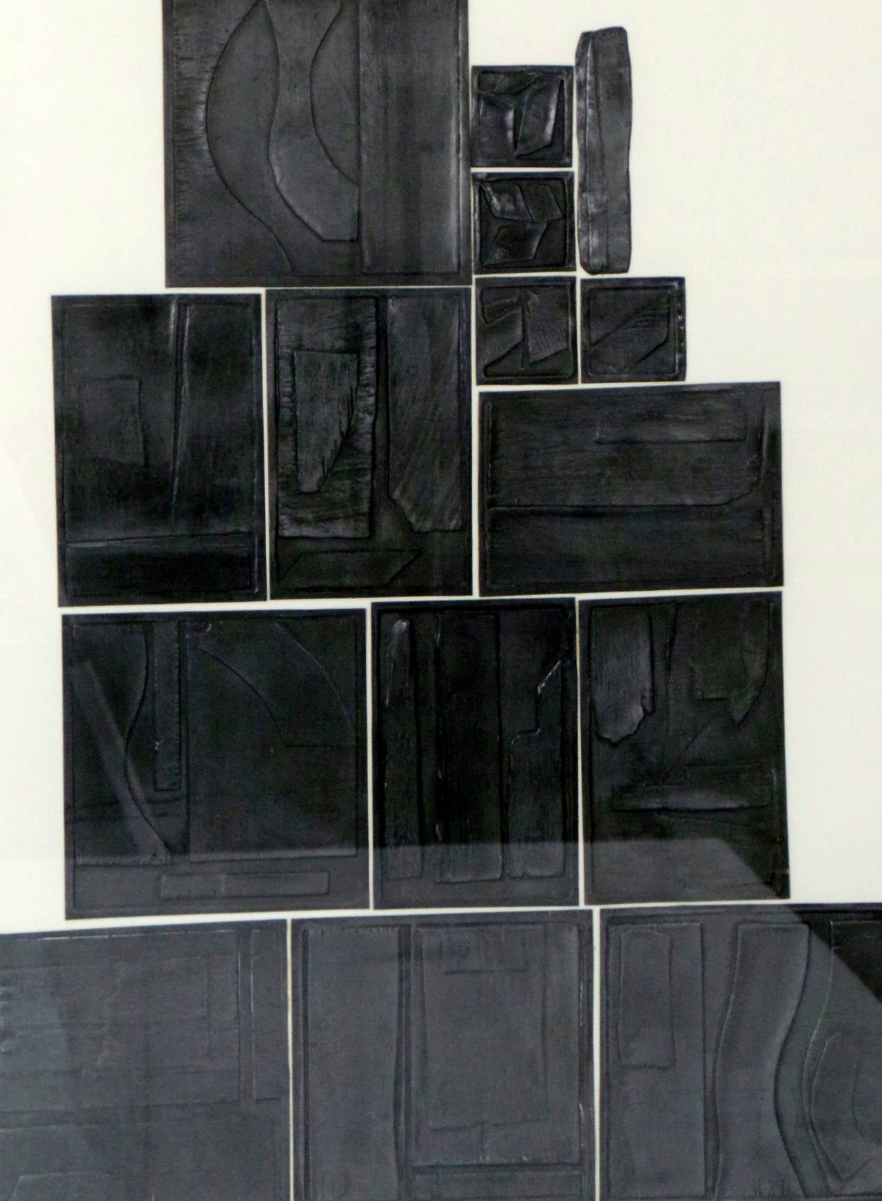 Louise Nevelson 1899–1988) Embossed lead collage on very heavy paper. Signed, titled, dated 1970 and numbered 58/150. Excellent condition, archivally matted and framed with no blemishes. Image 27 1/2 in x 22 in, Frame 40 in x 34 3/4 in.

Ms.